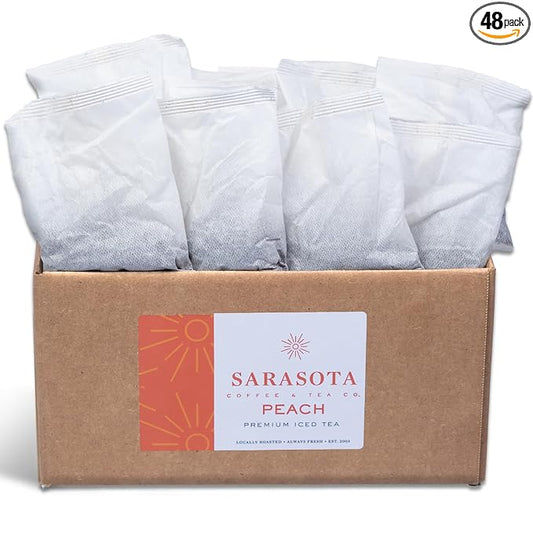 Sarasota Tea, Peach Flavored Iced Tea Bags One Gallon Size Filter Packs, 48 Gallons Per Box