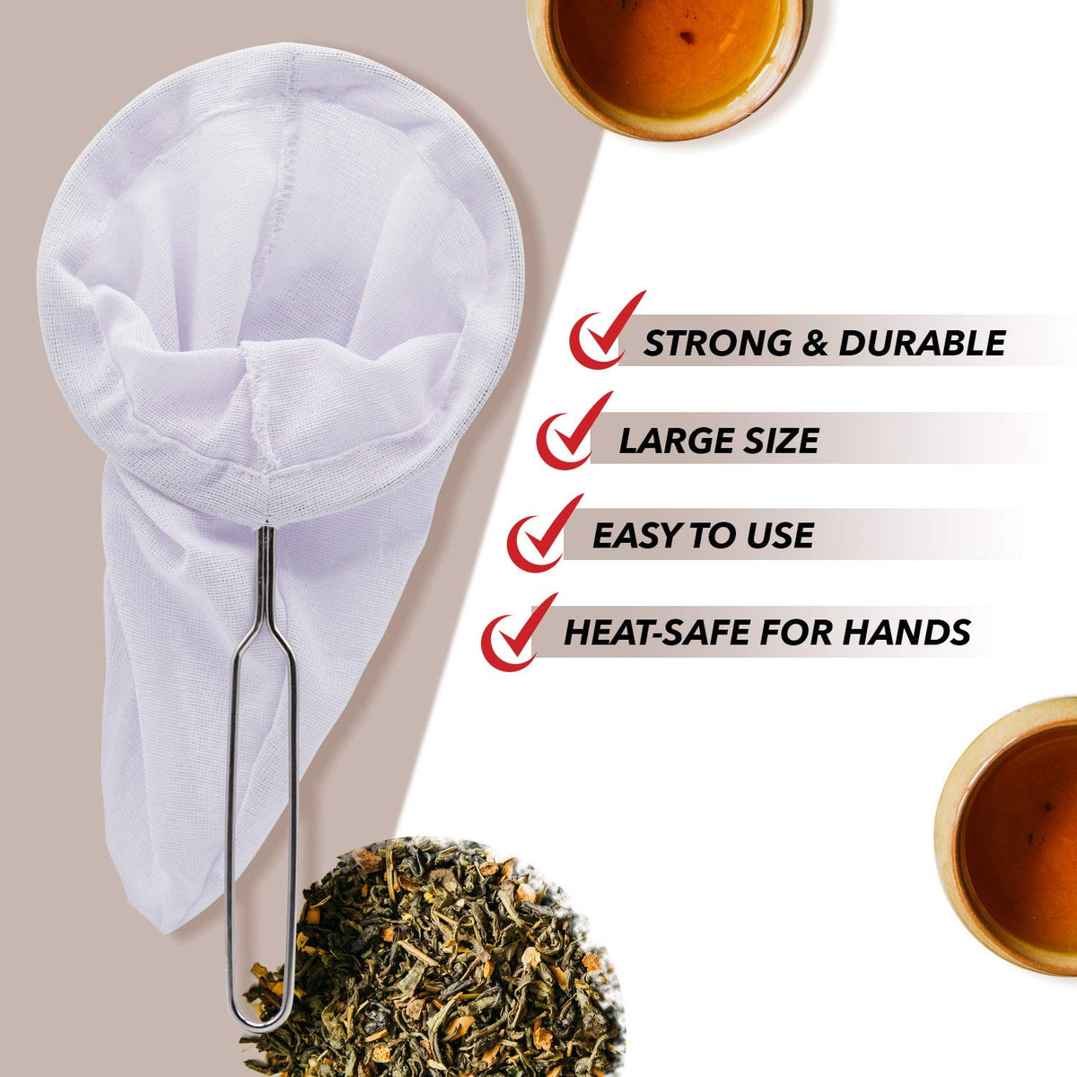 DDPREMIUM Traditional Stainless Steel Reusable Mesh Filter for Thai Tea Filter, Coffee & Loose Leaf Drinks, Thai Tea Strainer
