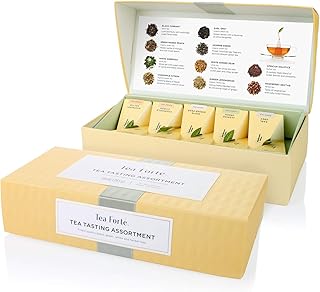 Tea Forte Premium Petite Presentation Box Gift Set Sampler, 10 Count, 2 of Each Blend Individually Wrapped Handcrafted Pyramid Infuser Bags, Assorted Classic Tea