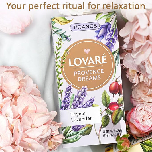 LOVARE Provence Dreams Herbal & Fruit Tea – Elegant Blend with Flowers & Berries, Thyme, Lavender – Caffeine-Free, Aromatic & Flavorful – 24 Tea Bags (1.5g Each) (PROVENCE DREAMS)