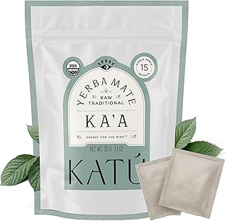 Katú Ka'a Teabags, Premium Organic Raw Yerba Mate Tea, Air-Dried, Unroasted, Smooth Traditional Taste, Natural Energy, 15 Sachets