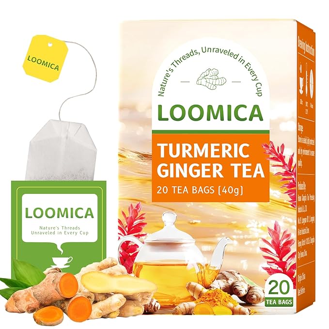 LOOMICA Turmeric Ginger Tea Bags, Caffeine Free, 100% Natural Warm & Spicy Herbal Blend with Zesty T