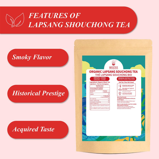 WT WEETEE Organic Lapsang Souchong Tea Loose Leaf, Chinese Smoky Black Tea | 8 Ounces / 228g | Natural Caffeine &amp; Antioxidant, Traditional Pine-smoked Tea from China | No Artificial Additives