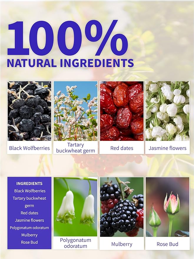 TeeLux Rose Blueberry Tea Bags, 8g/bag, Tartary Buckwheat with Mulberries, Red Dates, Caffeine Free, Floral Aroma & Rich Tartary Buckwheat Aroma, 30 Count