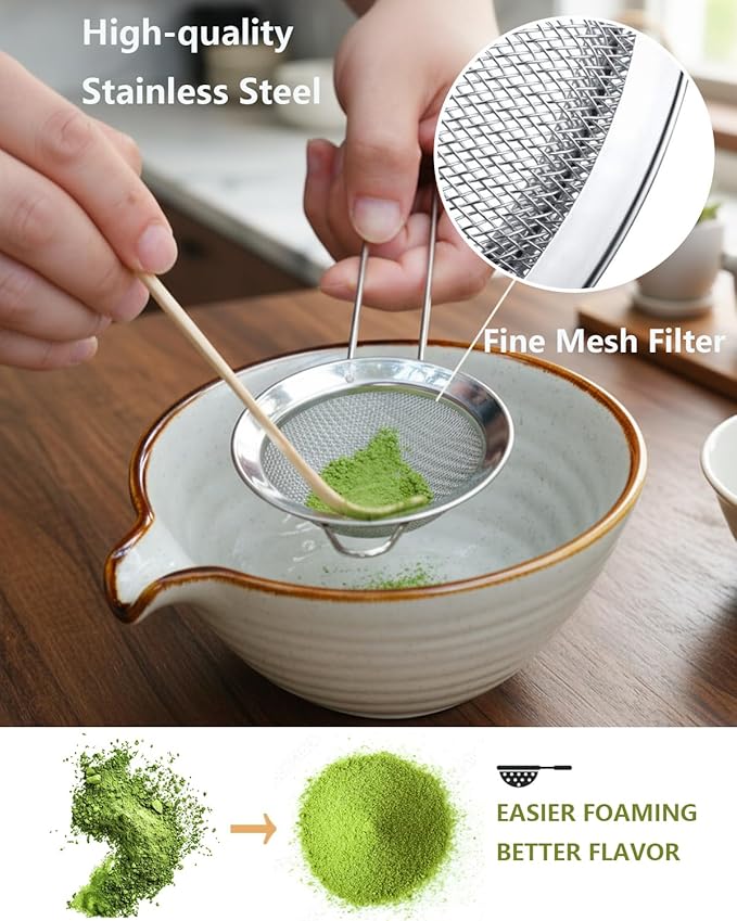 Matcha Whisk Set,Matcha Set,Matcha Kit,Matcha Bowl with Spout,Scoop,Sifter,Bamboo Whisk,Chasen Holder,Unique Gifts for Women Grifend