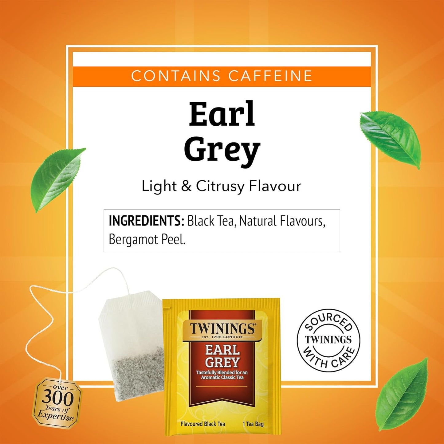 Twinings Earl Grey Black Bergamot Caffeinated Tea Bags, 100 CT Box (1 Pack) | Classic Tradition, Black Tea with Citrus, Naturally Caffeinated, 100 Foil Lined Individually Wrapped Bags, Enjoy Hot or Iced