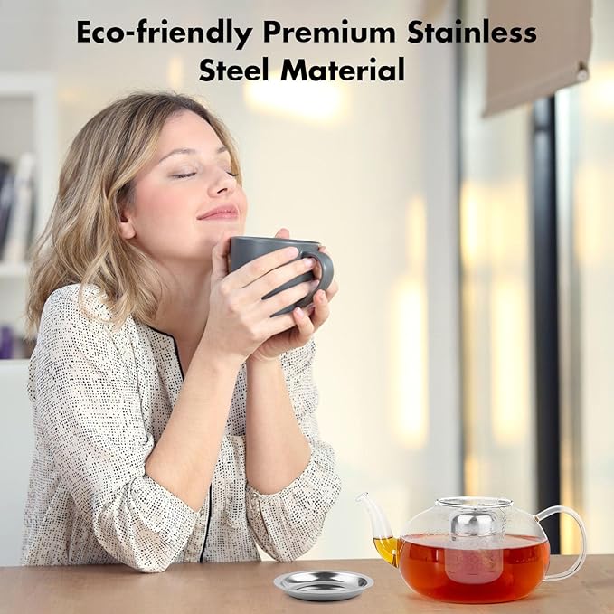 Tea Infuser for Loose Leaf Tea, Extra Fine Mesh Tea Strainers, 304 Stainless Steel & Updated Slim Threaded Lid, Loose Leaf Tea Steeper for Brew Tea