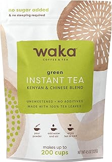 Waka Instant Green Tea Mix, Original - 100% Tea Leaves, No Additives, Unsweetened Tea Powder for 50 Quarts or 200 Cups – Easy and Quick Hot or Iced Teas (4.5oz)