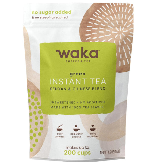 Waka Instant Green Tea Mix, Original - 100% Tea Leaves, No Additives, Unsweetened Tea Powder for 50 Quarts or 200 Cups – Easy and Quick Hot or Iced Teas (4.5oz) | 100% Tea Leaves, Concentrated Green Tea Powder, Kenyan &amp; Chinese Blend, Makes up to 200