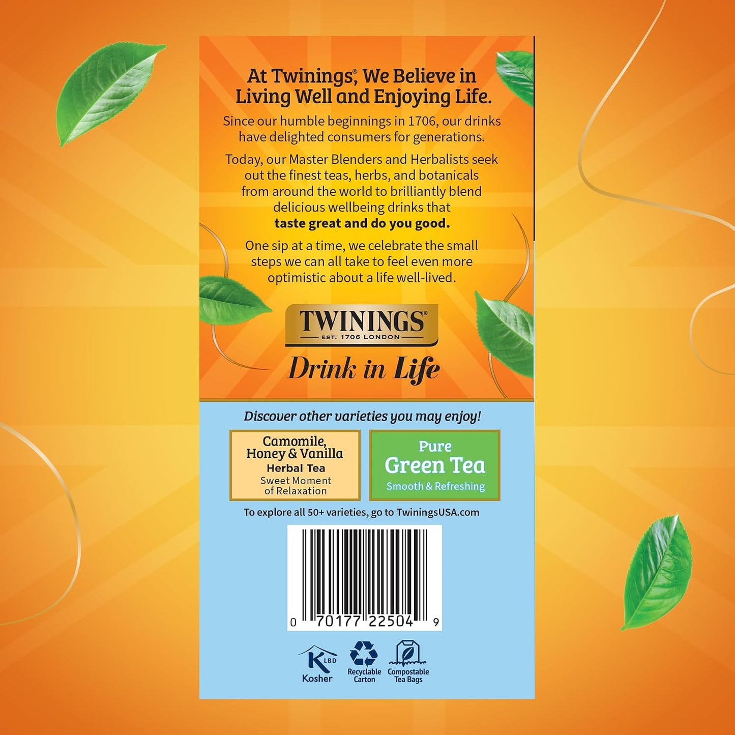 Twinings Pure Camomile Herbal Caffeine-Free Tea Bags, 50 CT Box (6 Pack) | Floral &amp; Delicate For Pure Relaxation, Naturally Caffeine-Free, 300 Foil Lined Individually Wrapped Bags, Enjoy Hot or Iced