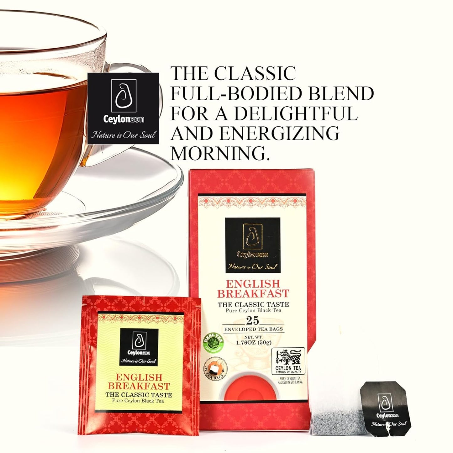 English Breakfast Tea Classic Taste 25 Individually Foil-Wrapped Tea Bags,Perfect Strong, Robust & Flavory Natural Black Tea Bags Ideal for Cozy Mornings or Tea Breaks