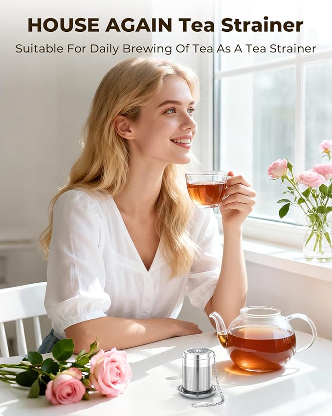 House Again 2 Pack Tea Infusers, Extra Fine Mesh Tea Strainers for Loose Tea, Updated Slim Threaded Lid & 304 Stainless Steel