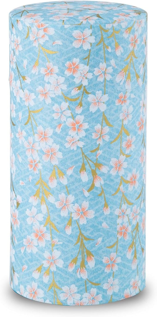 Tea caddy for loose leaf tea japanese washi paper 200g capacity (Sakura of Kyoto,Blue) tea caddies tea tin tea canister