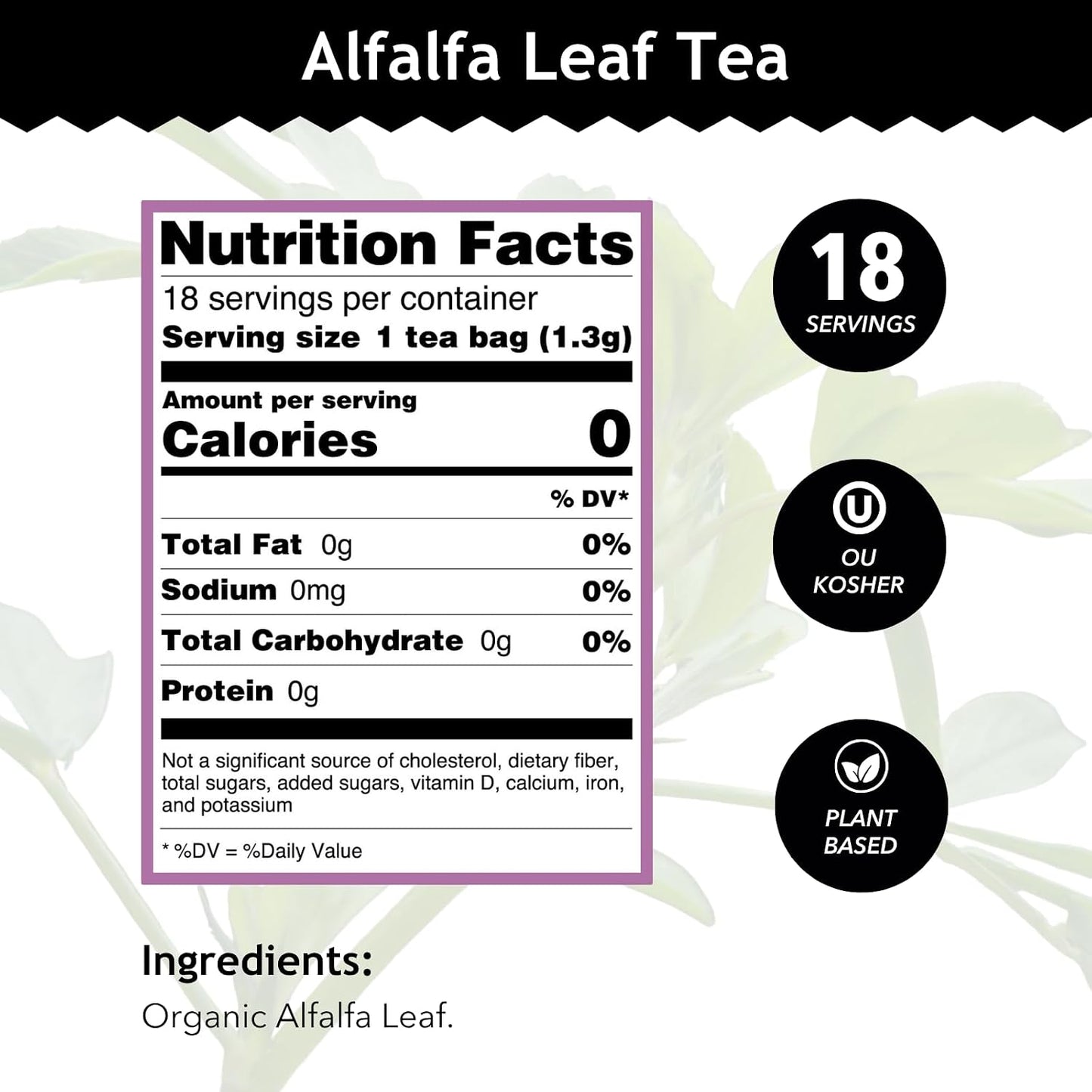 Buddha Teas - Alfalfa Leaf Tea - Herbal Tea - For Health &amp; Wellbeing - With Vitamins, Minerals &amp; Antioxidants - Clean Ingredients - Caffeine Free - OU Kosher - 18 Tea Bags (Pack of 1)