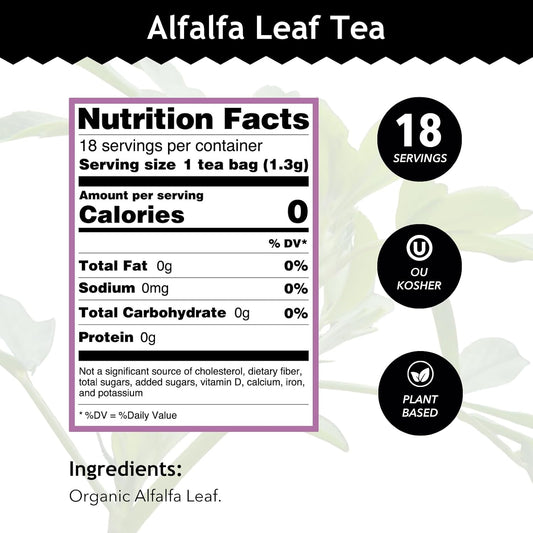 Buddha Teas - Alfalfa Leaf Tea - Herbal Tea - For Health &amp; Wellbeing - With Vitamins, Minerals &amp; Antioxidants - Clean Ingredients - Caffeine Free - OU Kosher - 18 Tea Bags (Pack of 1)
