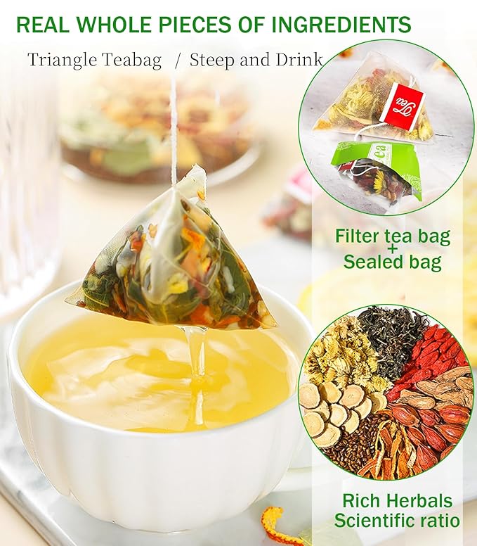 Goji Berry Chrysanthemum Tea for Liver Health, Dandelion Wolfberry Tea Bags, Chinese Health Herbal Tea, Include Cassia Seed, Licorice, Orange Peel, Gardenia, Tea Loose Leaf(1Box,15 Bags)