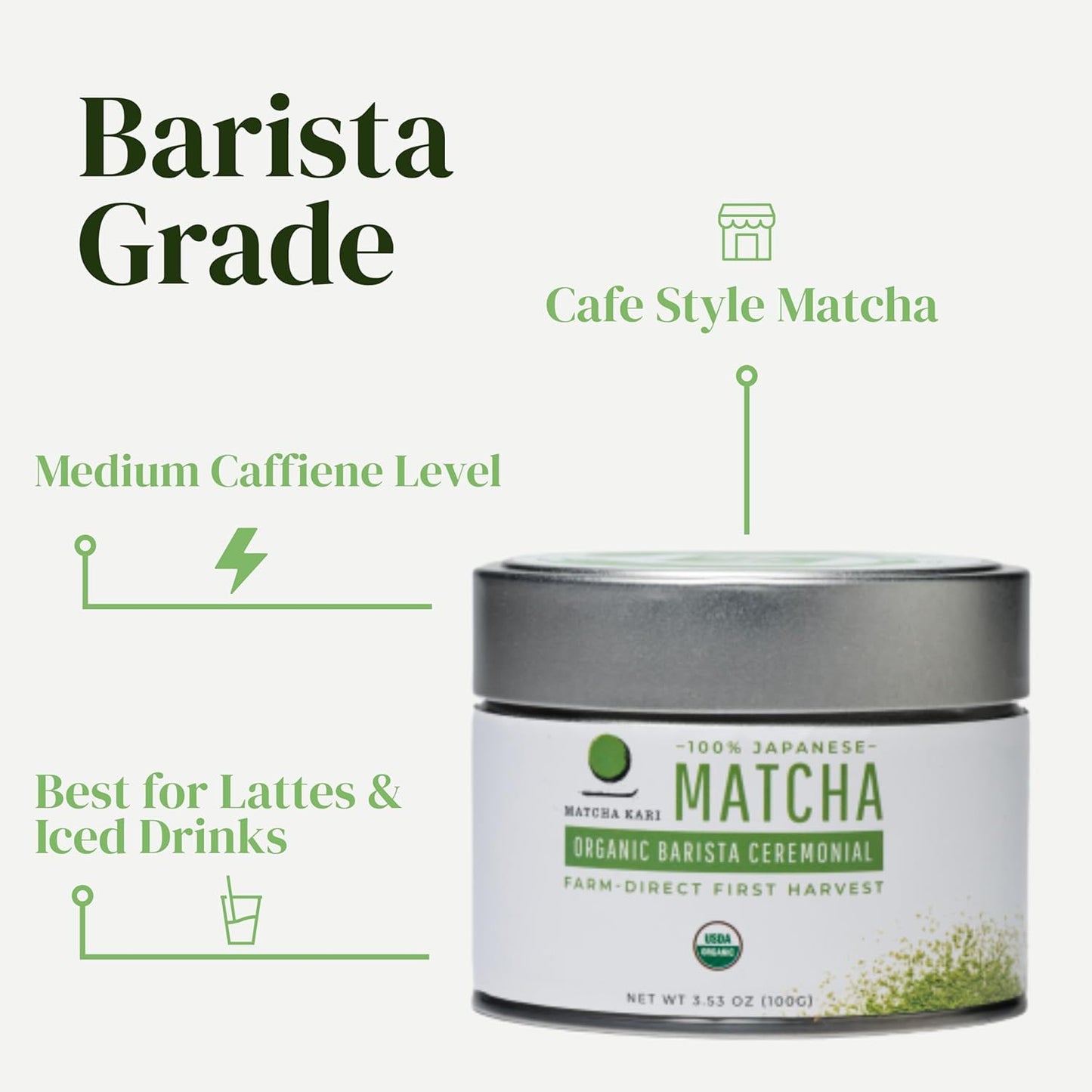 Dr. Weil Matcha Kari Organic Matcha Powder - Barista Grade - 50g | Japanese barista grade matcha green tea powder for ca