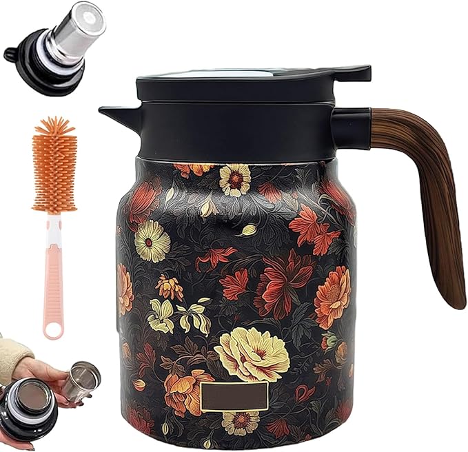 Vintage Floral Pattern Teapot – Built-In Infuser, 800ML/1000ML Heatproof Stainless Steel Teapot with