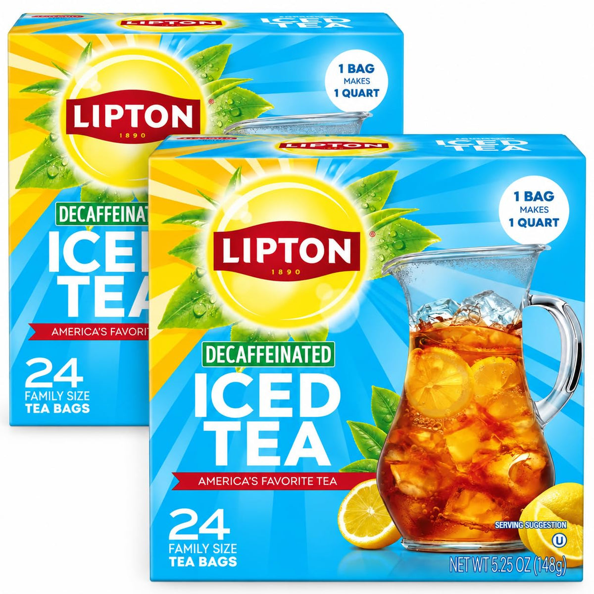 Lipton Iced Tea Decaffeinated, Family Size Tea Bags, 24 Count, Pack of 2