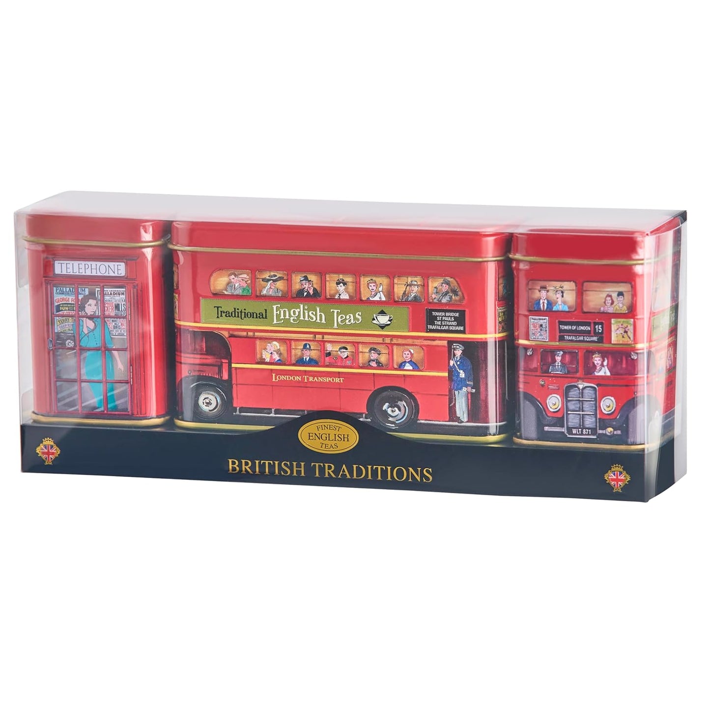 New English Teas British Tea Tin Set with 2 oz Loose Leaf Tea &amp; 10 Tea Bags | London Souvenir Gift, Post Box, Red Bus, Telephone Box – English Breakfast Tea, Black Tea