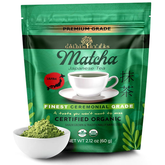 Golden Herbs Matcha Superior Ceremonial Blend Green Tea Powder from Uji, Kyoto, USDA Organic, Gluten-Free Vegan, 100% Pure Unsweetened, No Additivesm, Resealable Freshness Pouch (60 Grams / 2.12 OZ)
