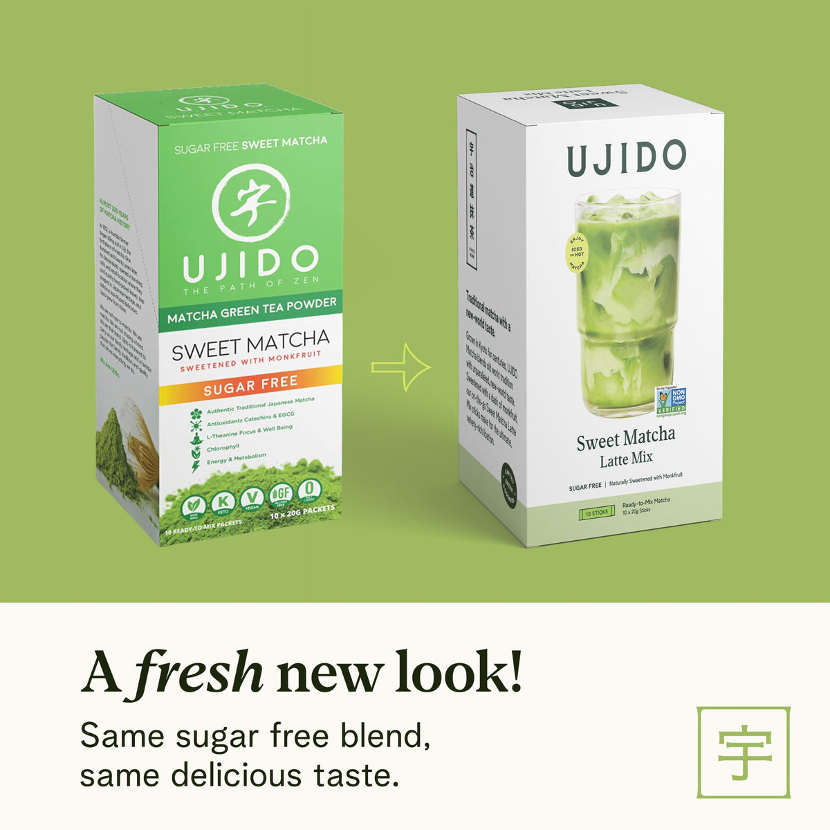 Ujido The Path of Zen Ujido Matcha Green Tea Powder - Sweetened with Japanese Monk Fruit - Sugar Free (20g x 10 packets)