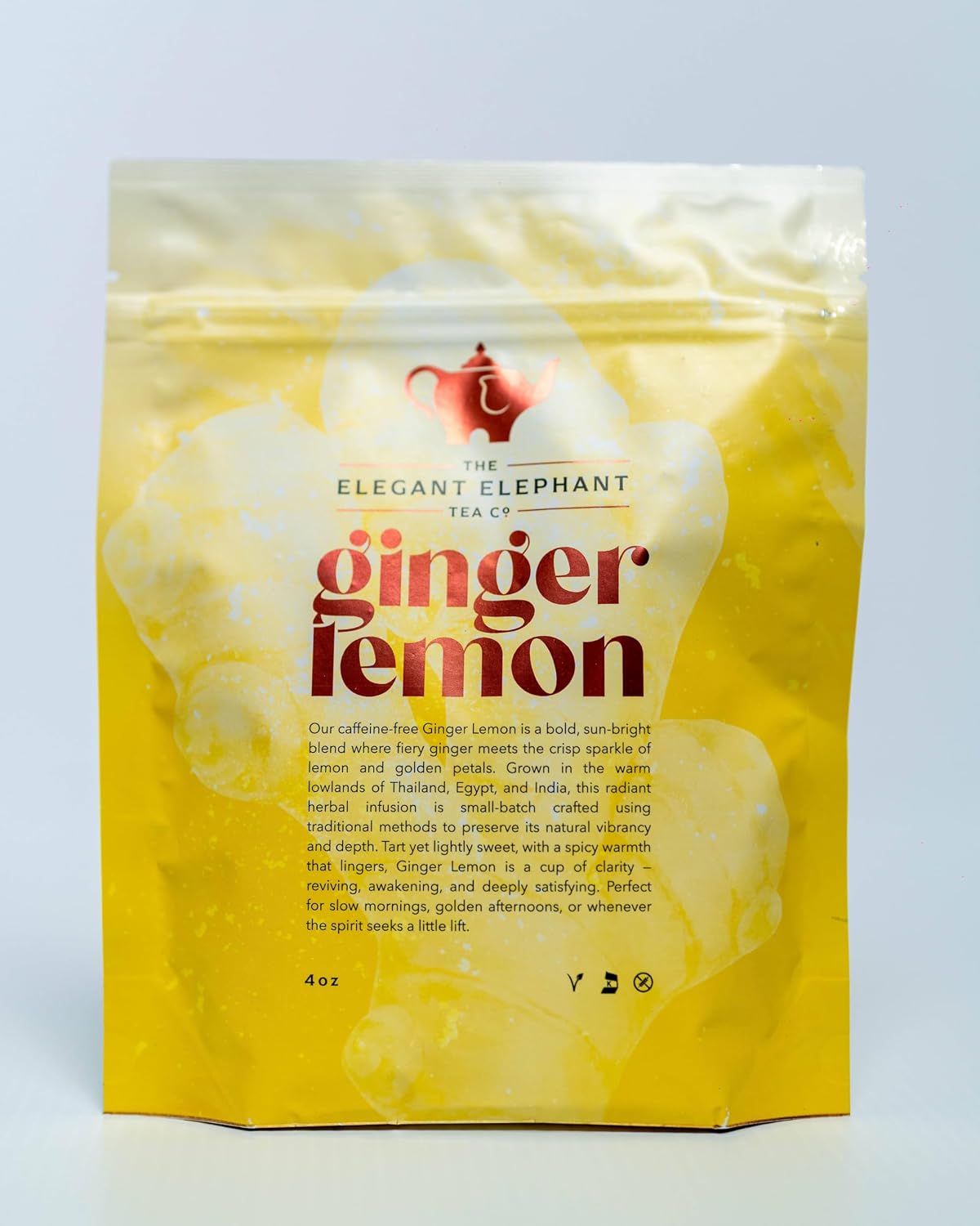 Ginger Lemon Tea, Loose Leaf Herbal Tea – Helps Reduce Nausea and Motion Sickness – Detox &amp; Immunity Support – Drink Hot or Iced – 4 oz Resealable Bag (Makes 50 Cups) – The Elegant Elephant
