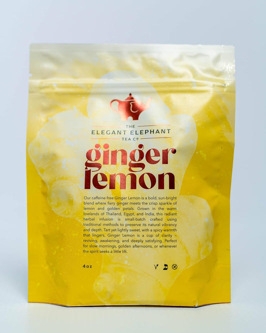 Ginger Lemon Tea, Loose Leaf Herbal Tea – Helps Reduce Nausea and Motion Sickness – Detox &amp; Immunity Support – Drink Hot or Iced – 4 oz Resealable Bag (Makes 50 Cups) – The Elegant Elephant
