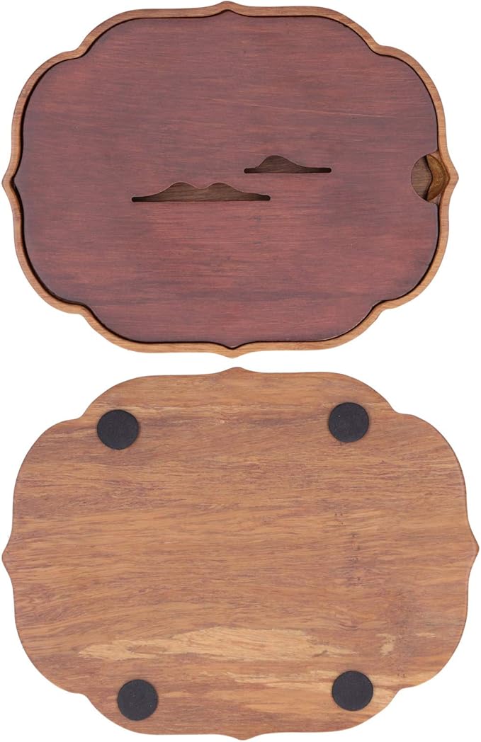 Asixxsix Bamboo Tea Serving Tray with Water Storage, Brown, 20"