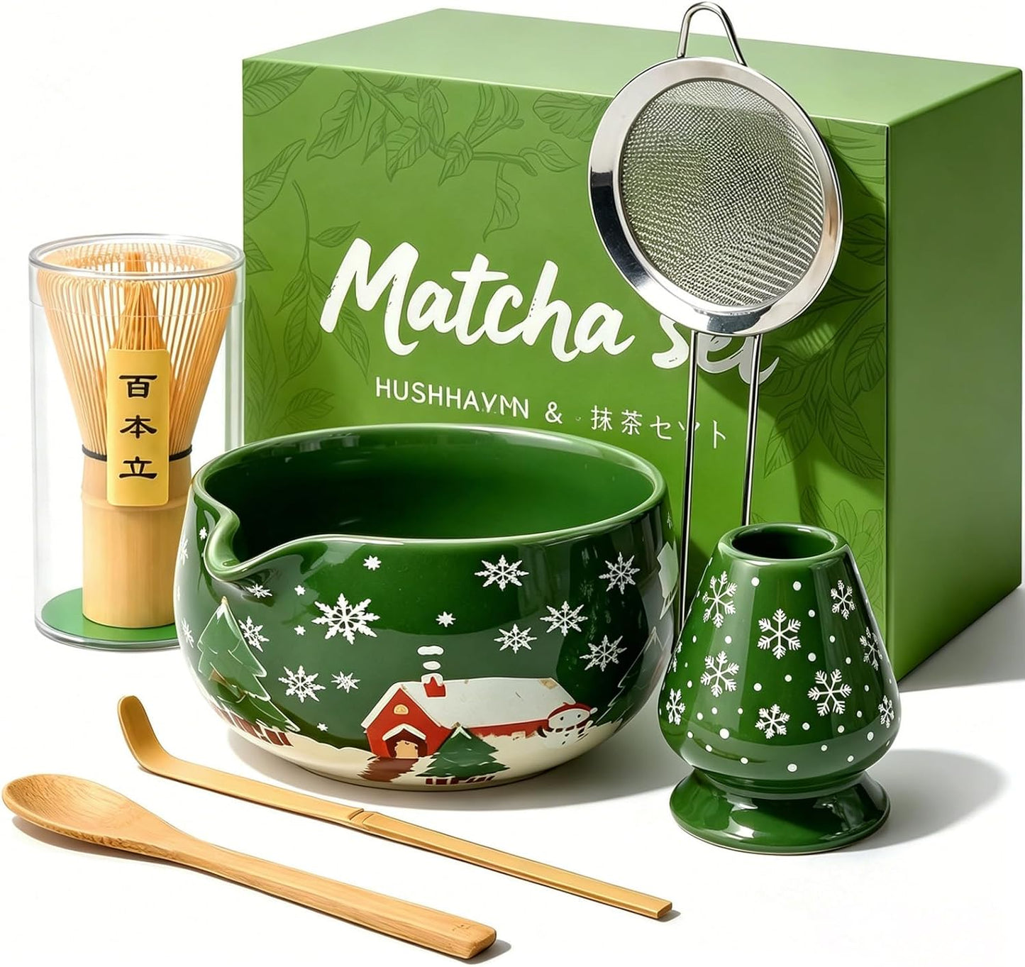 Matcha Whisk Set, Ceramic Matcha Set Includes Bowl &amp; Holder, Bamboo Whisk (Chasen), Scoop, Spoon and Sifter, 6Pcs Matcha Kit Covers Everything Needed for Making Matcha