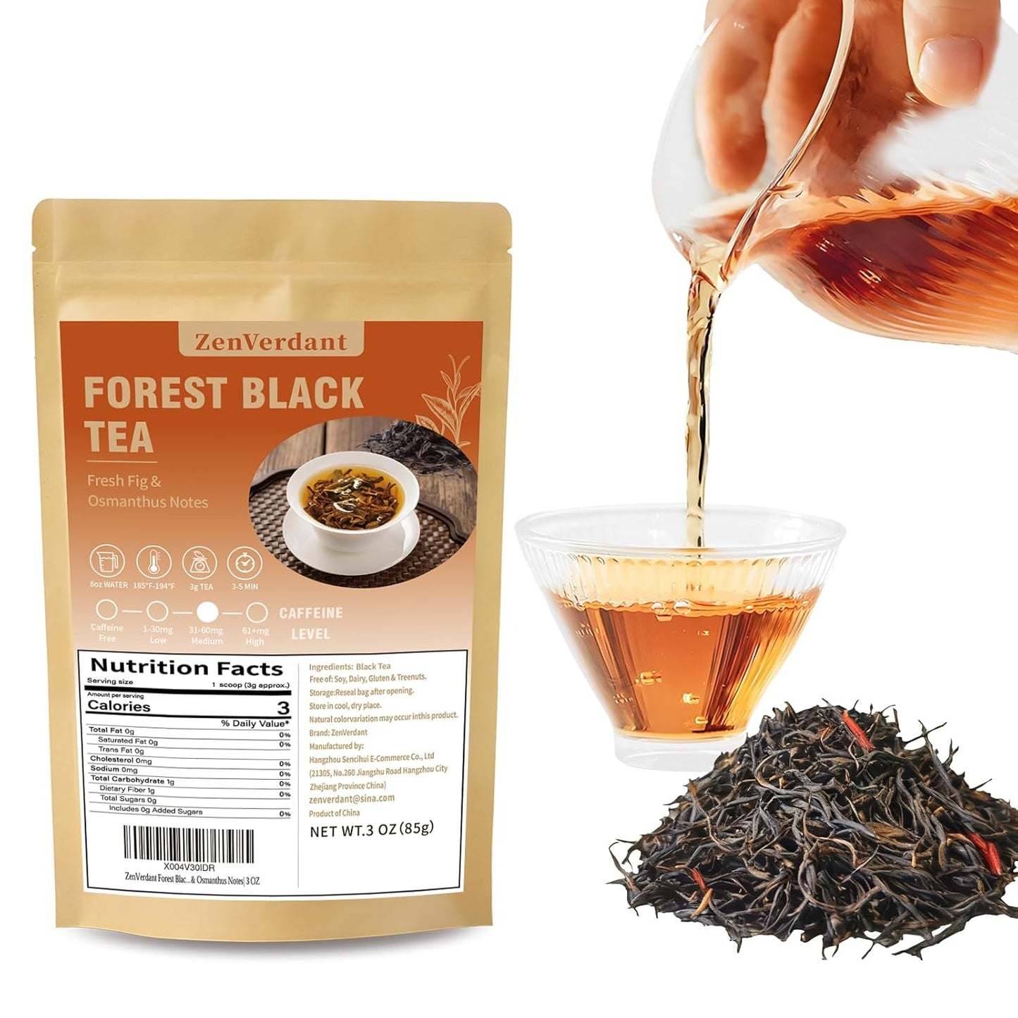 ZenVerdant Yunnan Forest Black Tea 3oz, Traditional Handcrafted Loose Leaf Tea with Natural Floral & Fruity Aroma, Smooth & Digestive & Metabolism Support