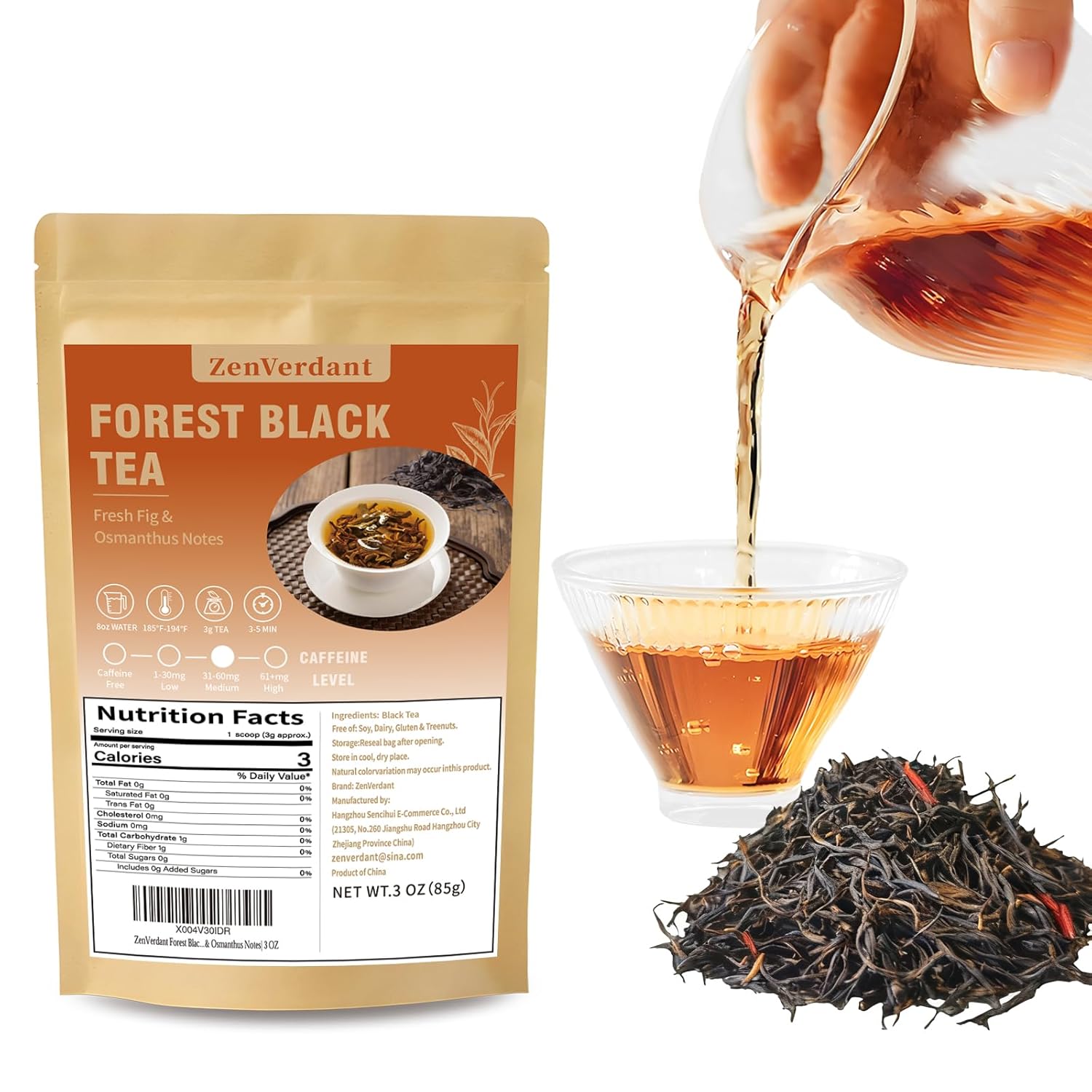 ZenVerdant Yunnan Forest Black Tea 3oz, Traditional Handcrafted Loose Leaf Tea with Natural Floral & Fruity Aroma, Smooth & Digestive & Metabolism Support