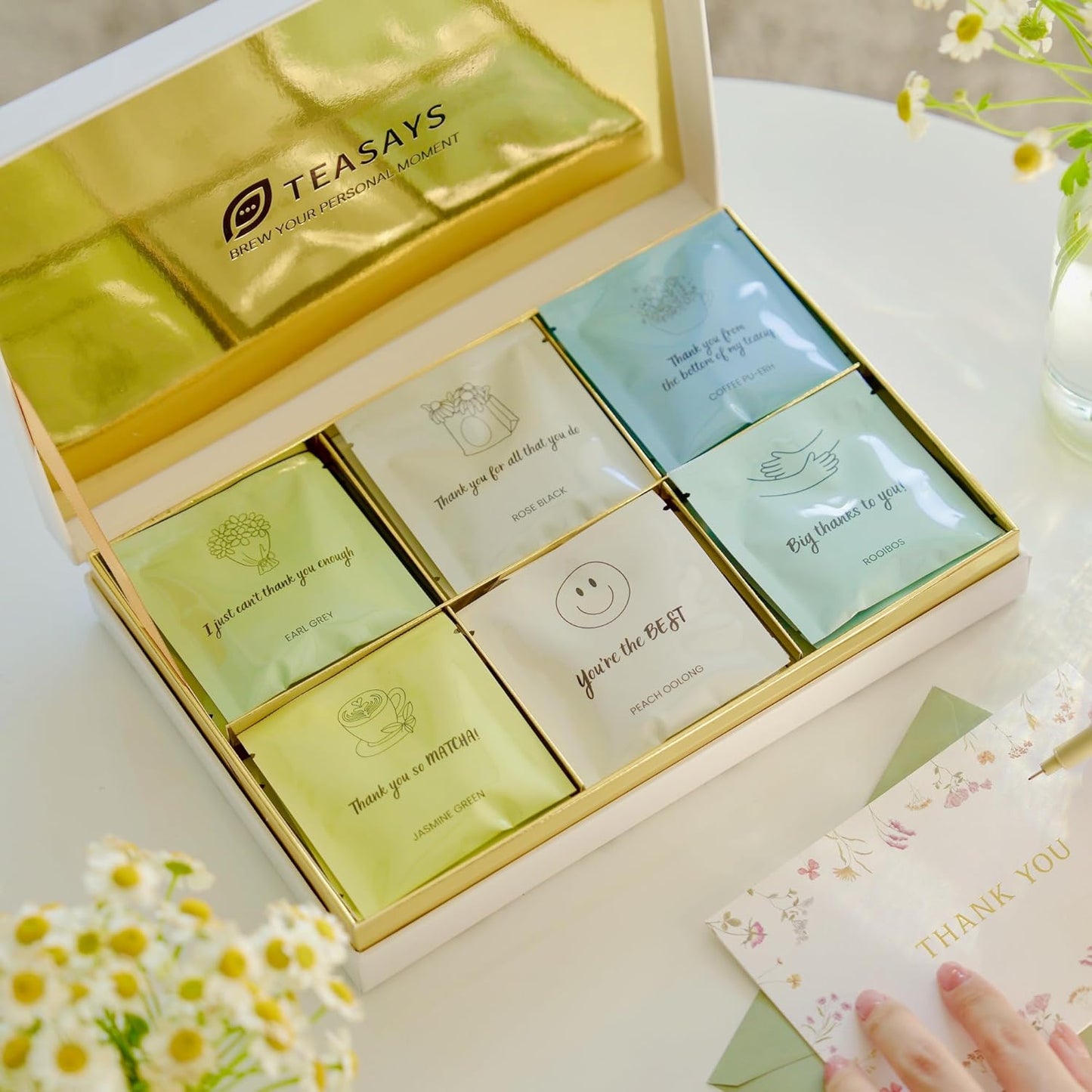 Thank You Gift Tea Set by TEASAYS, 30 Premium Whole Leaf Tea Bags with Appreciation Messages, Holiday Gift for Friends, Supervisors, Mentors, Coworkers, Nurses, Teams, Clients, Coaches