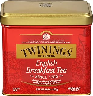 Twinings English Breakfast Loose Tea Tin, 7.05 Ounce Tin (Pack of 1), Smooth, Flavourful, Robust Black Tea Leaves, Caffeinated, Enjoy Hot or Iced