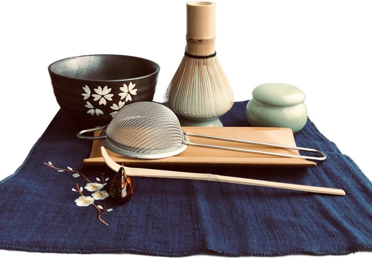 Artcome Traditional Japanese Matcha Tea Set (9Pcs) | Matcha Whisk, Traditional Scoop, Matcha Bowl &amp; Caddy, Ceramic Whisk Holder, Handmade Matcha Ceremony Kit