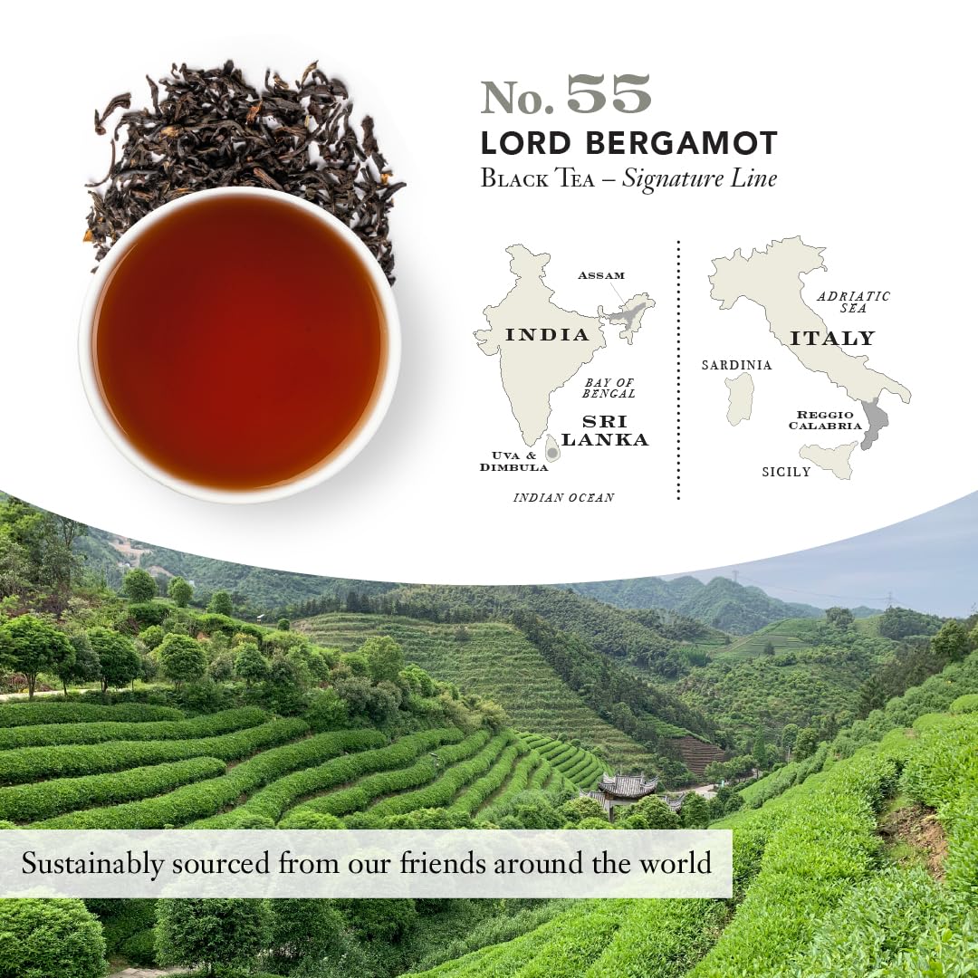 Steven Smith Teamaker Lord Bergamot No. 55, Caffeinated, Sugar-Free, Sustainably Grown, Full Leaf Earl Grey Black Tea Bags, 15 Sachets, 1.2oz each