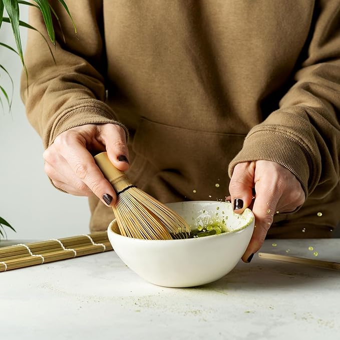 Harfington Matcha Green Tea Whisk 100 Prongs Japanese Bamboo Whisk Chasen Preparing Matcha Powder Brush Tool Tea Traditional Scoop, Yellow
