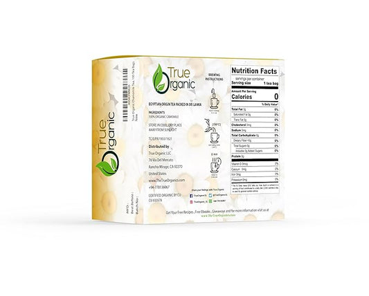 True Organic Premium Chamomile Tea, 100 Count Tea Bags, USDA Organic & Kosher Certified, 100 Envelop Organic Chamomile Tea Bags for Your Home & Cafe.