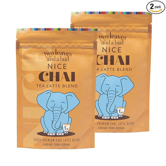 Two Leaves and a Bud Nice Chai, Tea Latte Mix, Powdered Chai Latte Tea Mix, Vegan, Dairy Free, Low Sugar, Iced or Hot Lattes, 112g (2 Pack)
