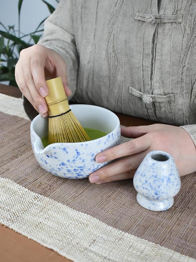 Artcome Matcha Tea Set - Ceramic Matcha Bowl with Pouring Spout, Bamboo Whisk, Whisk Holder, Tea Scoop & Matcha Manual