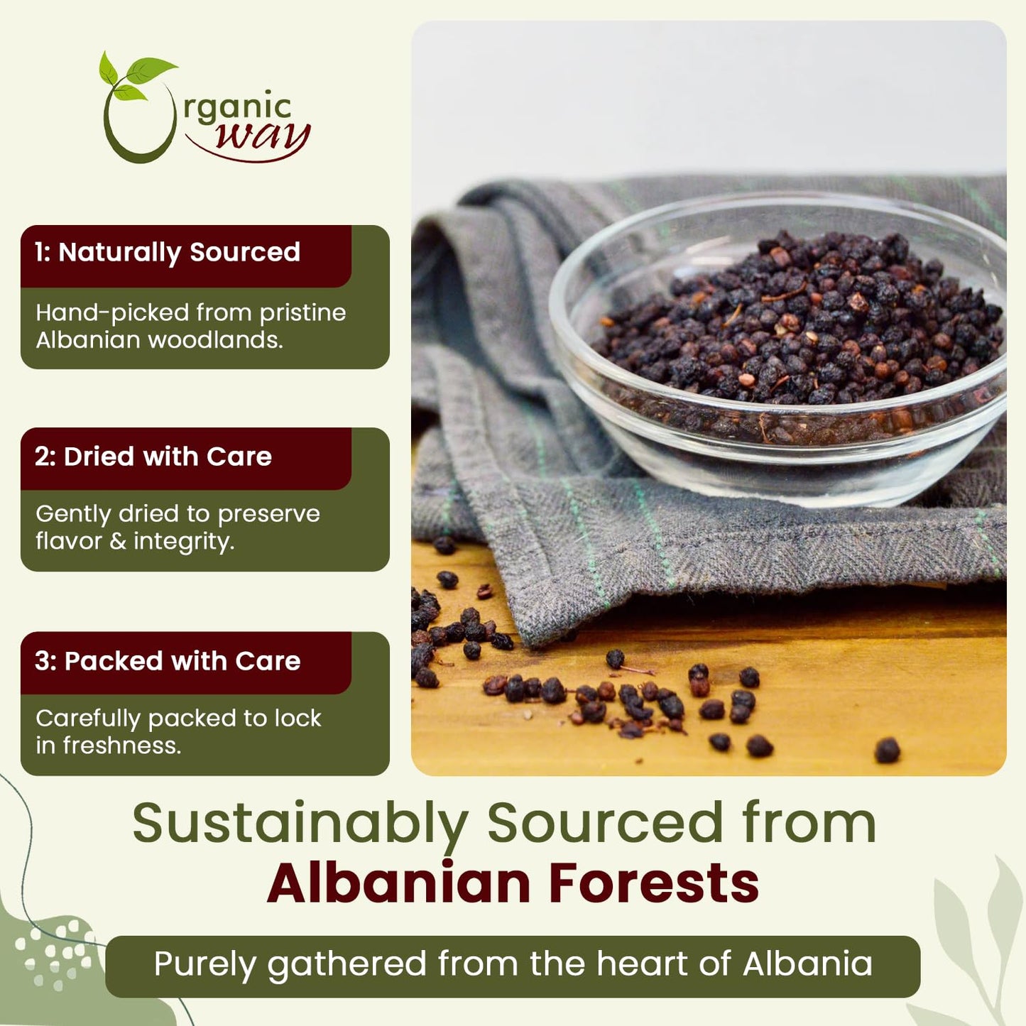 Organic Way Dried Elderberry Whole - Herbal Tea | European Wild-Harvest | Kosher &amp; USDA Certified | Non-GMO &amp; Gluten Free | Tested for Purity | 100% Raw from Albania (1/4LBS / 4Oz)
