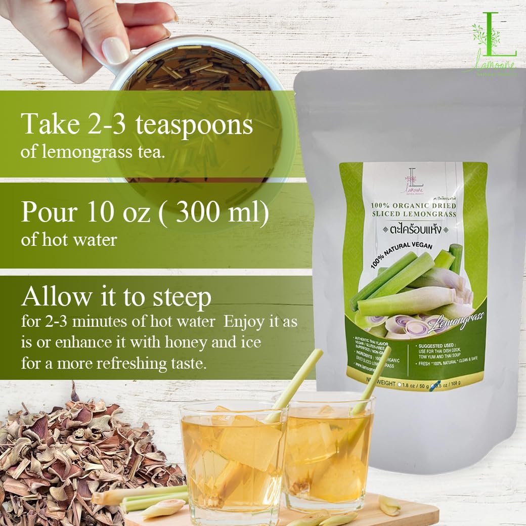 Lemongrass from Organic Thailand Farm, Premium Grade, 3.5 oz (100g), Lemon Grass for Tea, Drink And Food. Strong aroma and vibrant flavor.