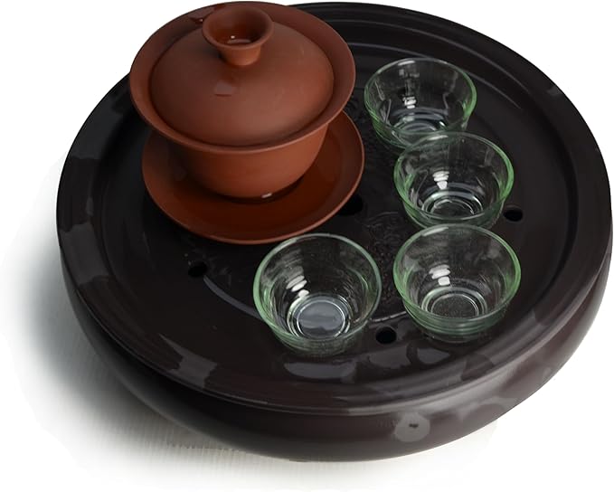 Tray Saucer Mat Kungfu Tea 10inch/26cm Saving Water Classical Charm Dragon Black Clay Decorations (L dragon)