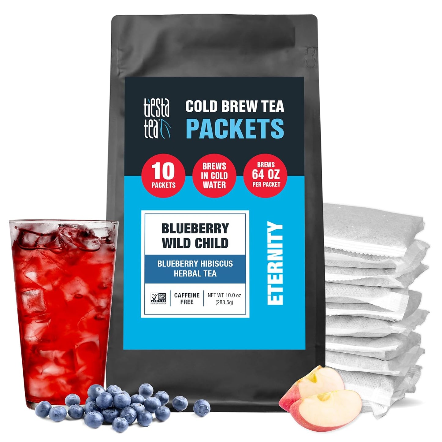 Tiesta Tea - Blueberry Wild Child Cold Brew, Loose Leaf | Blueberry Hibiscus Herbal Tea, Non-Caffeinated Iced Blend, Cold Brew Packets, Makes 64oz Pitcher Per Bag (Pack of 10)