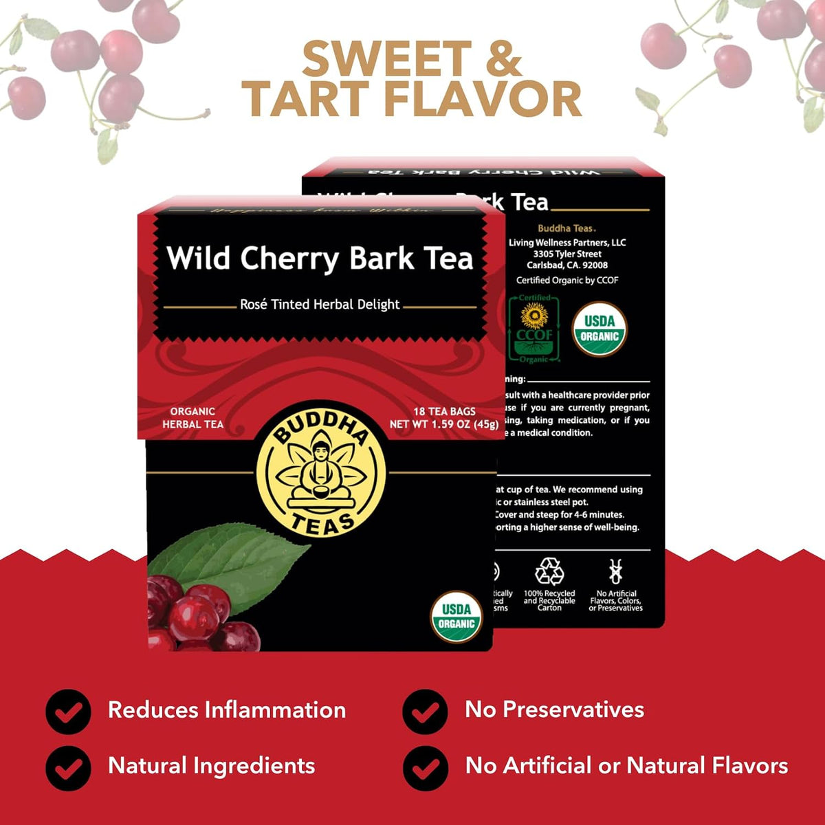 Buddha Teas Organic Wild Cherry Bark Tea - Herbal Tea, Caffeine Free