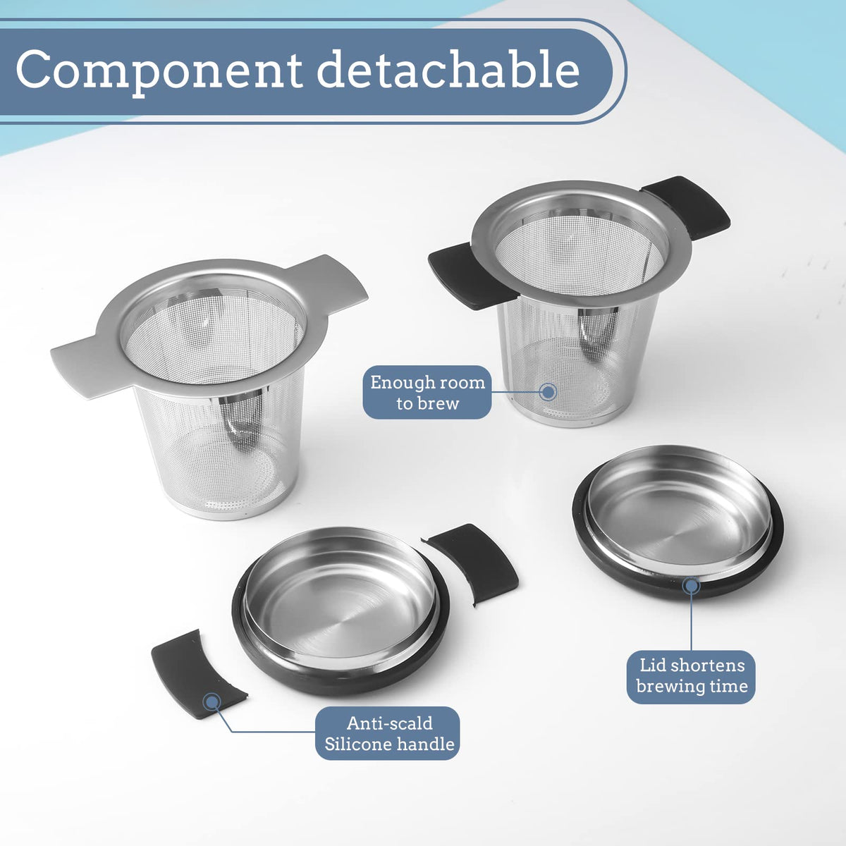 Prudiut 2 Pack Tea Infusers For Loose Tea, Stainless Steel Mesh With Lid