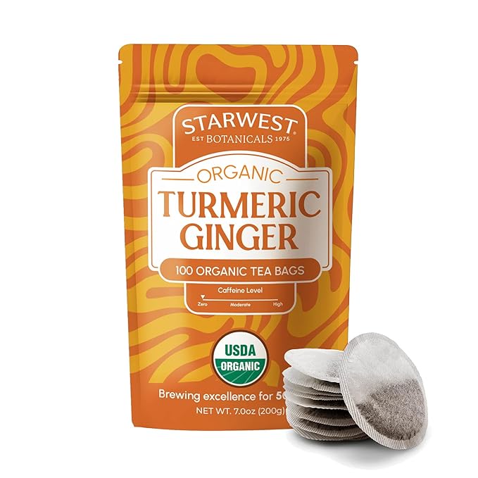 Starwest Botanicals Organic Turmeric Ginger Tea - Caffeine Free Herbal Tea with Turmeric, Cinnamon, & Ginger, Tea with Antioxidant Properties