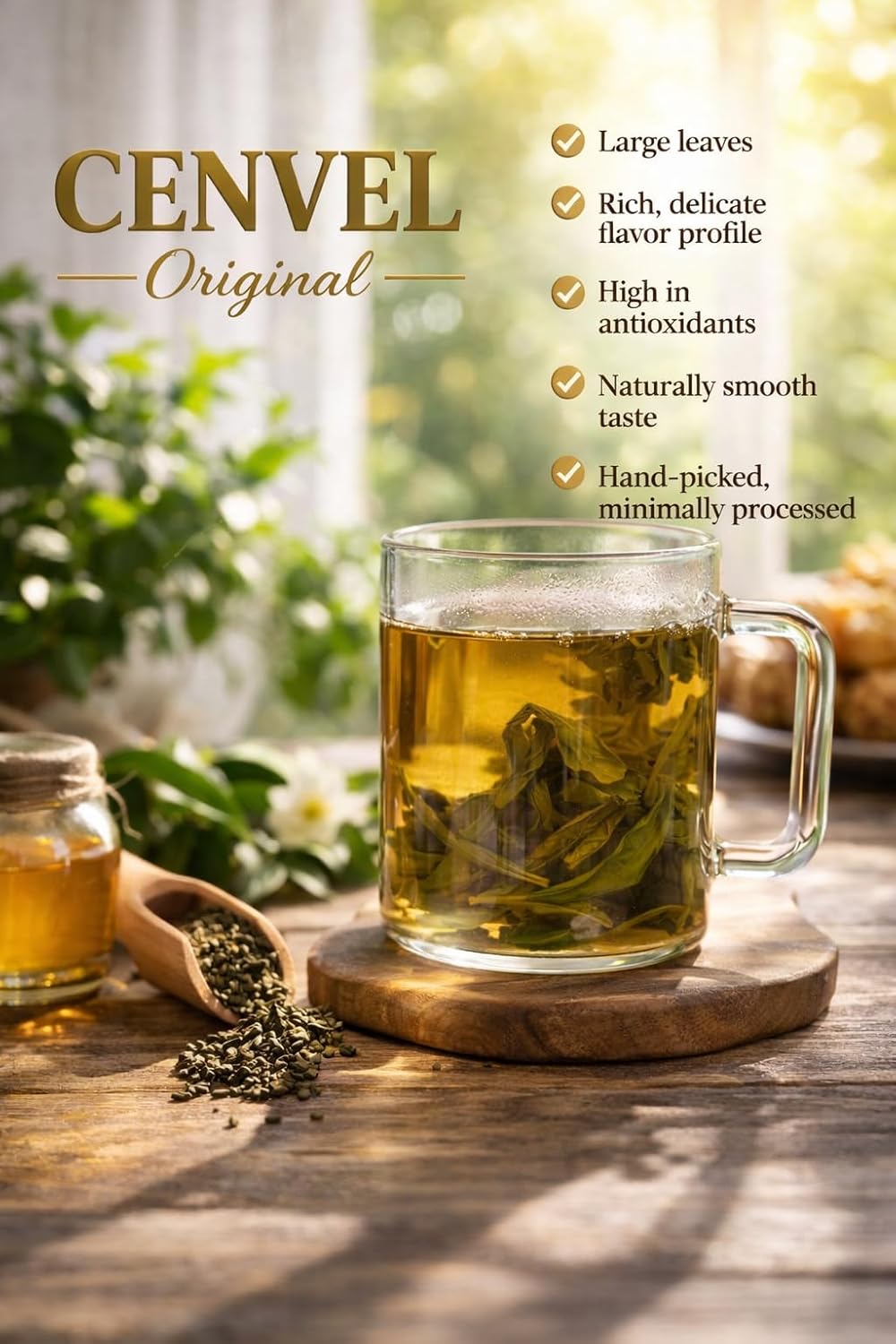 CENVEL® Large Leaf Green Tea | Exquisite Taste & Aroma | Premium Green Tea | Pure & Natural | Non GMO | Vegan Friendly (120g)