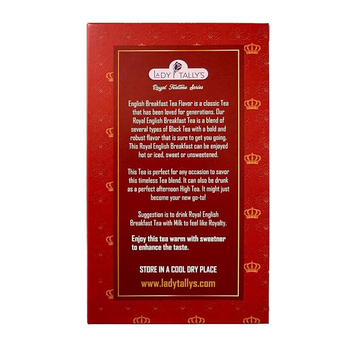 Herbal Cup Tea - Lady Tallys Royal English Breakfast, Rich Flavor and Aroma for Daily Indulgence, Caffeinated, Enjoy Hot Cold Summer Winter