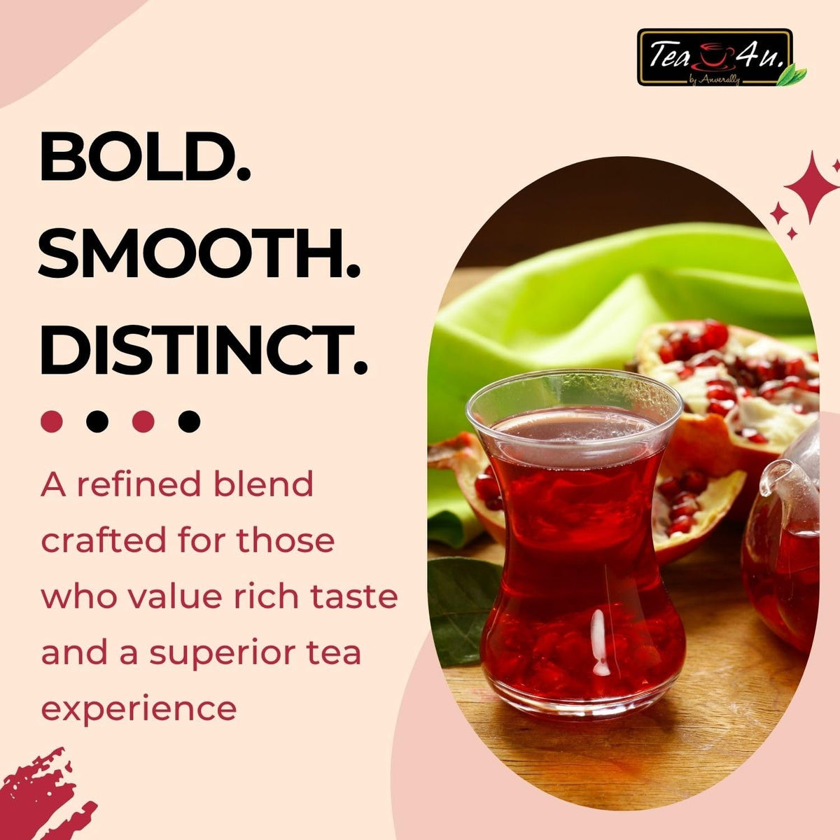 Tea4U Pomegranate Black Ceylon Tea Bags - Sri Lankan Blend - 25 Count